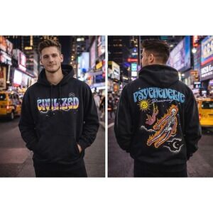 Civilized Psychedelic Dreaming Hoodie Black Graphic Skeleton Y2K NWT Men's XL